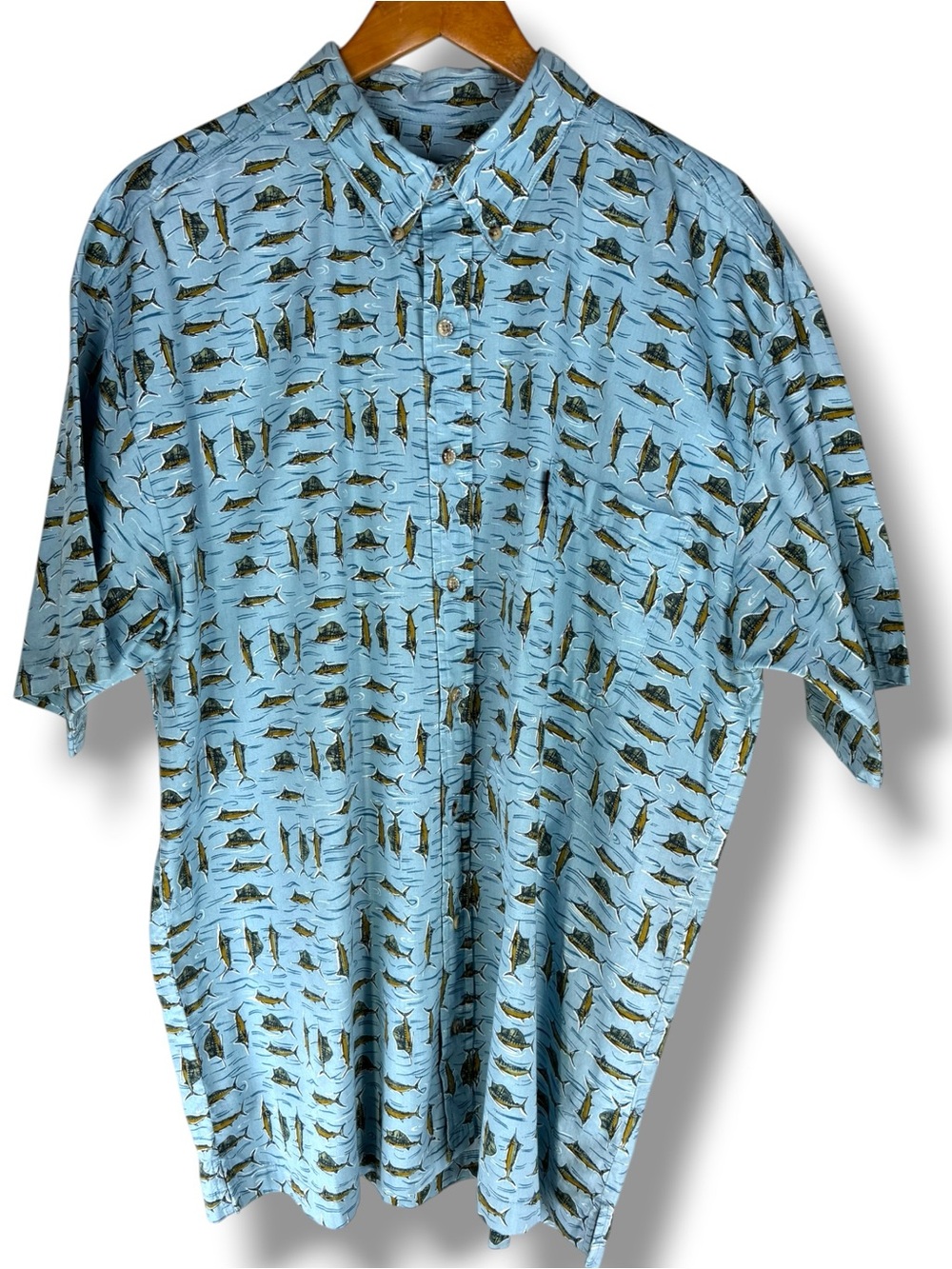 Sportif USA 100% Cotton Light Blue Short Sleeve Shirt with Swordfish Print XXL